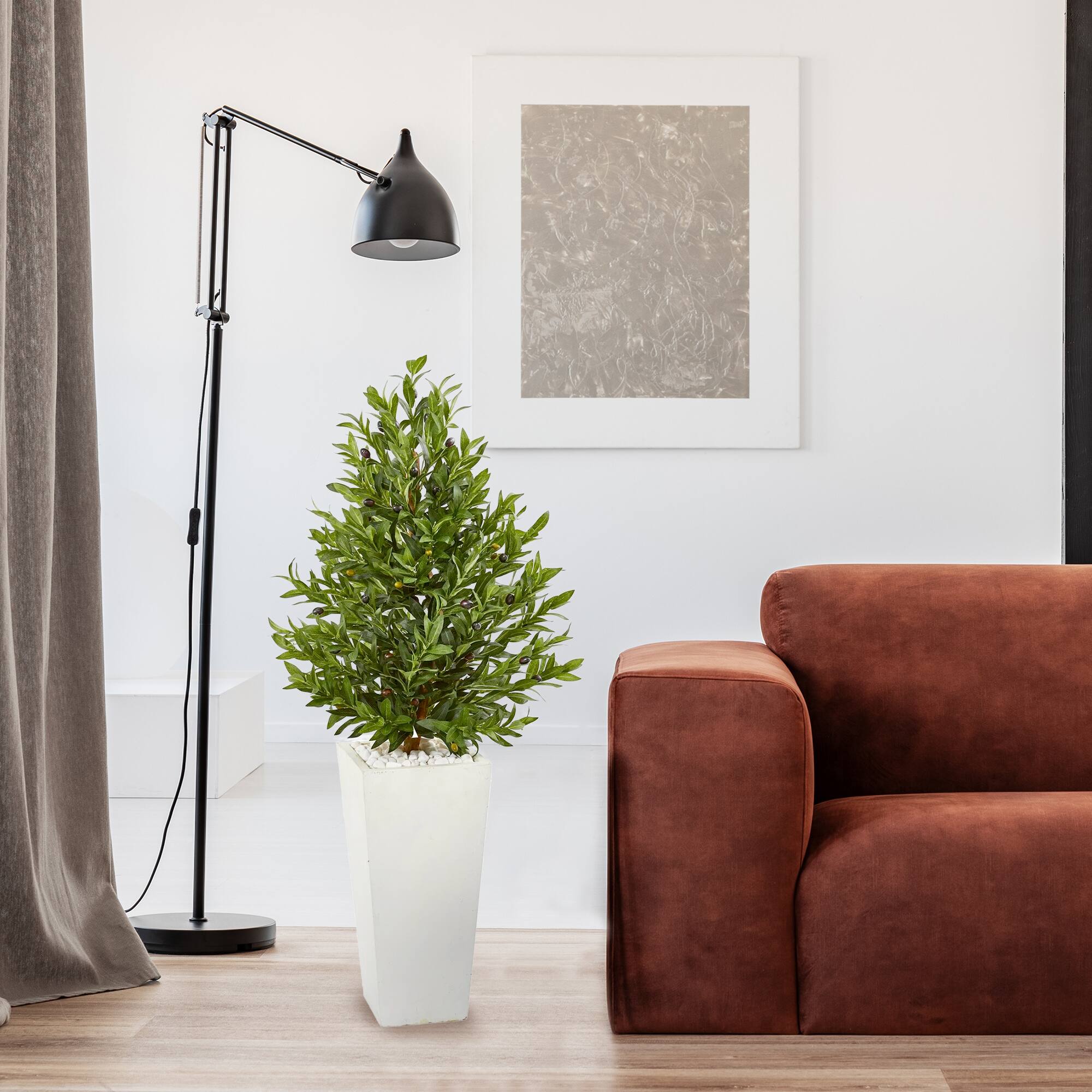 4ft. Olive Cone Topiary Tree in White Planter